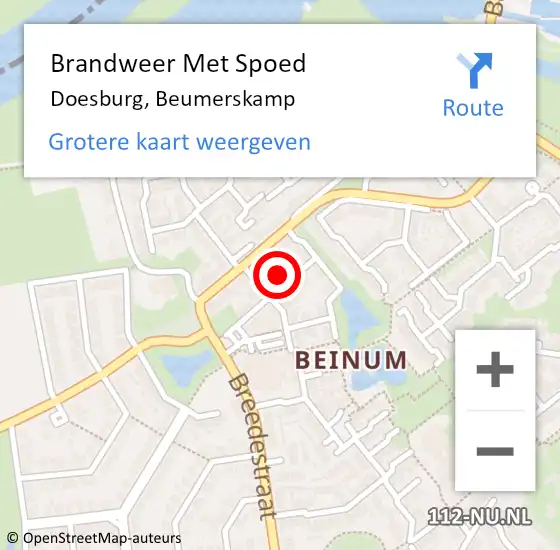 Locatie op kaart van de 112 melding: Brandweer Met Spoed Naar Doesburg, Beumerskamp op 20 februari 2023 15:30