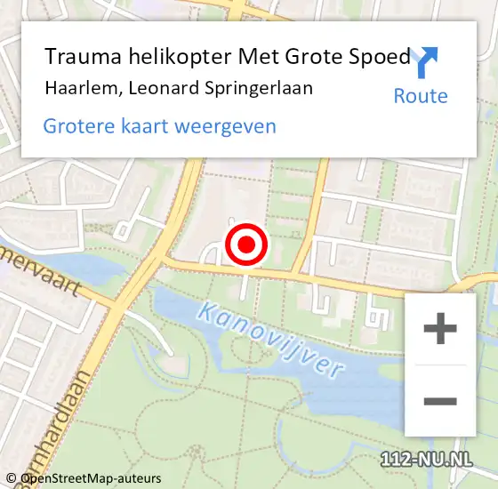 Locatie op kaart van de 112 melding: Trauma helikopter Met Grote Spoed Naar Haarlem, Leonard Springerlaan op 20 februari 2023 16:53