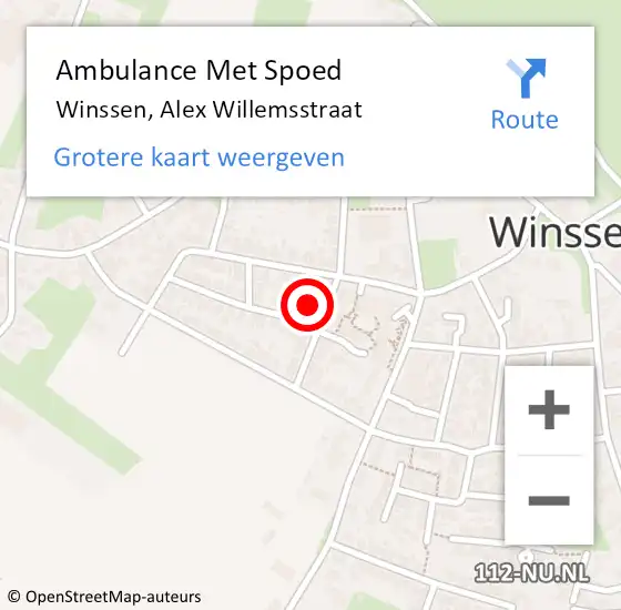 Locatie op kaart van de 112 melding: Ambulance Met Spoed Naar Winssen, Alex Willemsstraat op 20 februari 2023 17:03