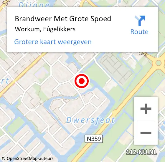 Locatie op kaart van de 112 melding: Brandweer Met Grote Spoed Naar Workum, Fûgelikkers op 20 februari 2023 17:07