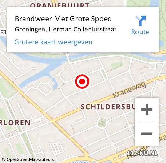 Locatie op kaart van de 112 melding: Brandweer Met Grote Spoed Naar Groningen, Herman Colleniusstraat op 20 februari 2023 17:09