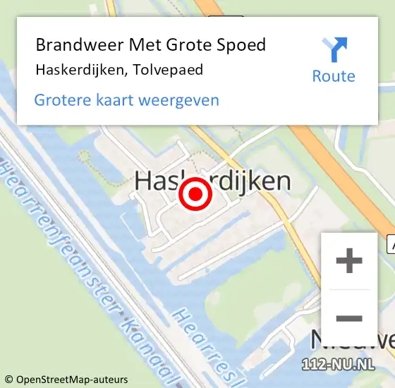 Locatie op kaart van de 112 melding: Brandweer Met Grote Spoed Naar Haskerdijken, Tolvepaed op 20 februari 2023 17:12