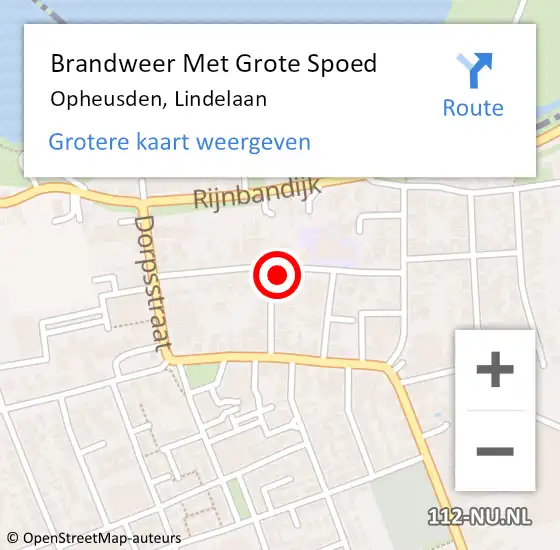 Locatie op kaart van de 112 melding: Brandweer Met Grote Spoed Naar Opheusden, Lindelaan op 16 augustus 2014 10:47