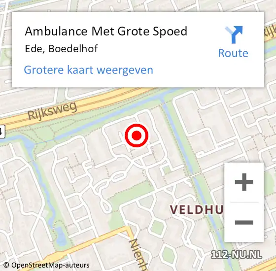 Locatie op kaart van de 112 melding: Ambulance Met Grote Spoed Naar Ede, Boedelhof op 20 februari 2023 17:42