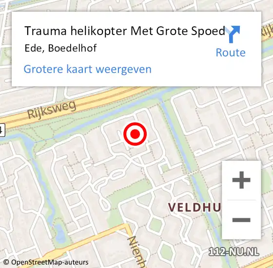 Locatie op kaart van de 112 melding: Trauma helikopter Met Grote Spoed Naar Ede, Boedelhof op 20 februari 2023 17:45