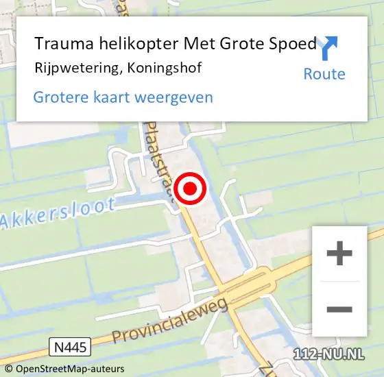 Locatie op kaart van de 112 melding: Trauma helikopter Met Grote Spoed Naar Rijpwetering, Koningshof op 20 februari 2023 17:52