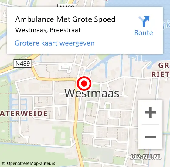 Locatie op kaart van de 112 melding: Ambulance Met Grote Spoed Naar Westmaas, Breestraat op 20 februari 2023 18:05