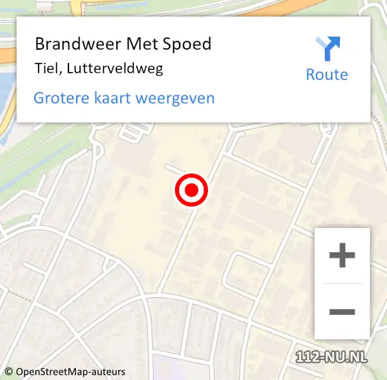 Locatie op kaart van de 112 melding: Brandweer Met Spoed Naar Tiel, Lutterveldweg op 20 februari 2023 18:09