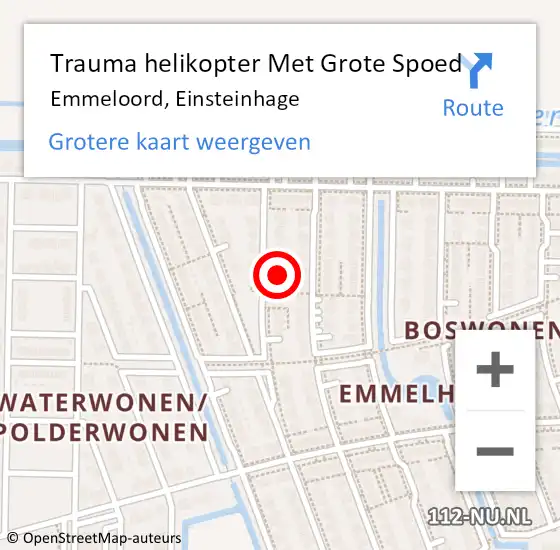 Locatie op kaart van de 112 melding: Trauma helikopter Met Grote Spoed Naar Emmeloord, Einsteinhage op 20 februari 2023 18:14