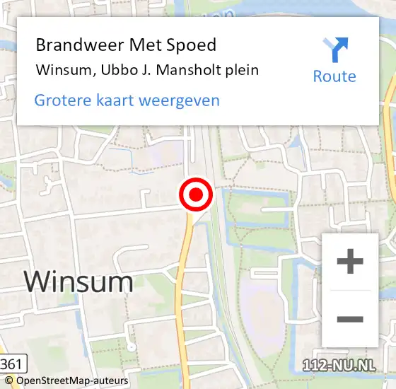 Locatie op kaart van de 112 melding: Brandweer Met Spoed Naar Winsum, Ubbo J. Mansholt plein op 20 februari 2023 18:16
