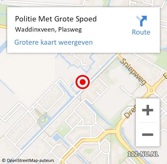 Locatie op kaart van de 112 melding: Politie Met Grote Spoed Naar Waddinxveen, Plasweg op 20 februari 2023 18:53