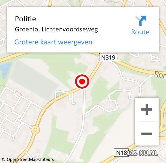 Locatie op kaart van de 112 melding: Politie Groenlo, Lichtenvoordseweg op 20 februari 2023 19:09