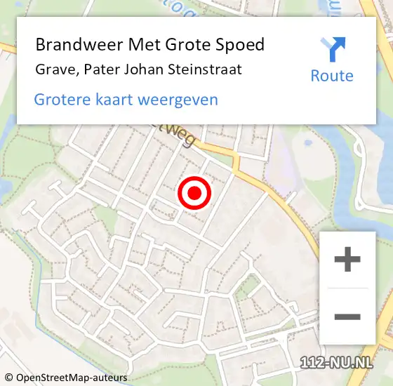 Locatie op kaart van de 112 melding: Brandweer Met Grote Spoed Naar Grave, Pater Johan Steinstraat op 20 februari 2023 19:10