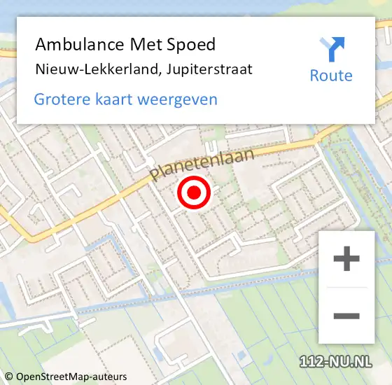 Locatie op kaart van de 112 melding: Ambulance Met Spoed Naar Nieuw-Lekkerland, Jupiterstraat op 20 februari 2023 19:12