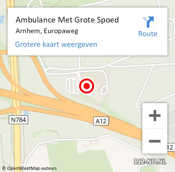 Locatie op kaart van de 112 melding: Ambulance Met Grote Spoed Naar Arnhem, Europaweg op 20 februari 2023 19:16