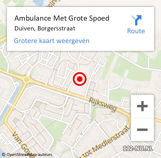 Locatie op kaart van de 112 melding: Ambulance Met Grote Spoed Naar Duiven, Borgersstraat op 20 februari 2023 19:39