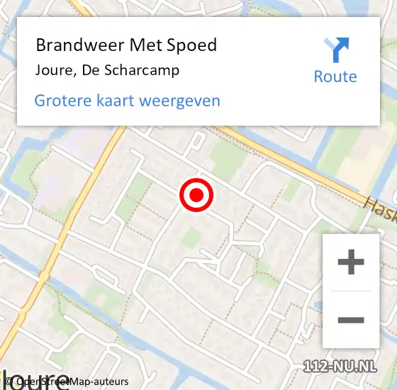 Locatie op kaart van de 112 melding: Brandweer Met Spoed Naar Joure, De Scharcamp op 20 februari 2023 19:40