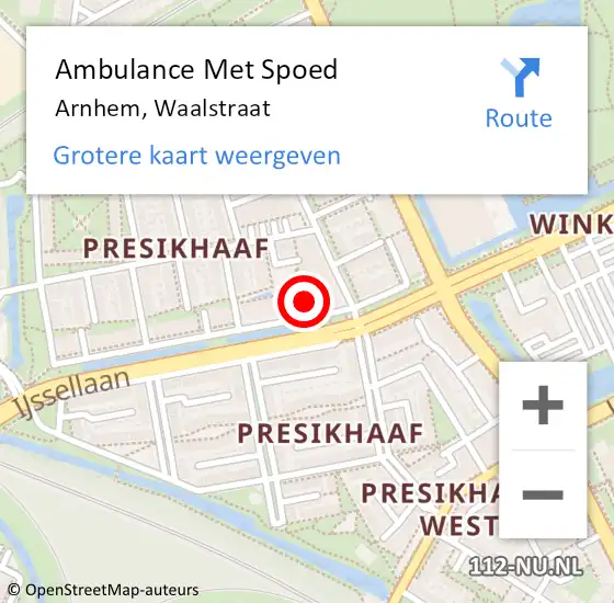 Locatie op kaart van de 112 melding: Ambulance Met Spoed Naar Arnhem, Waalstraat op 20 februari 2023 19:46