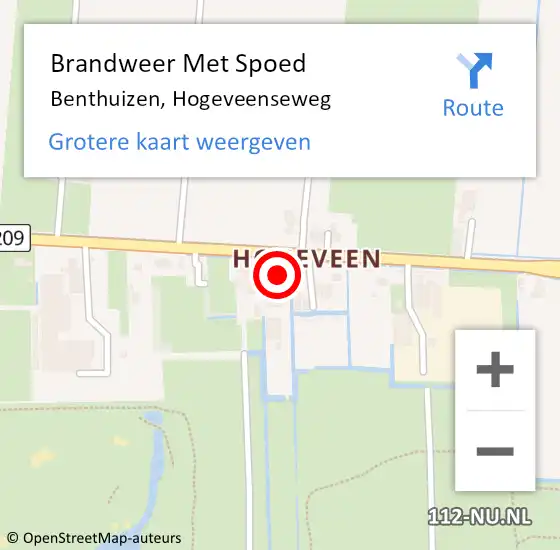 Locatie op kaart van de 112 melding: Brandweer Met Spoed Naar Benthuizen, Hogeveenseweg op 20 februari 2023 19:46