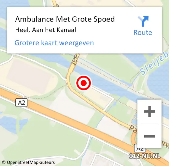 Locatie op kaart van de 112 melding: Ambulance Met Grote Spoed Naar Heel, Aan het Kanaal op 20 februari 2023 19:48