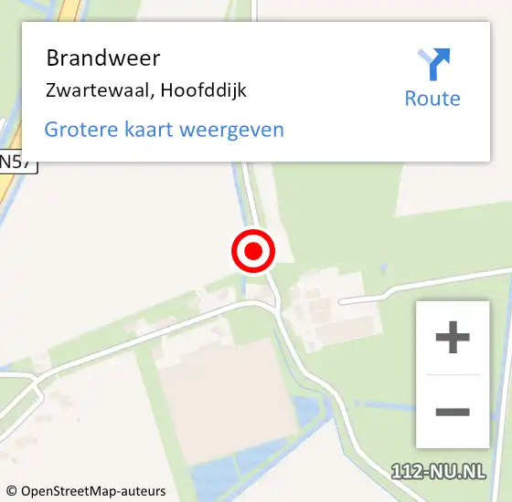 Locatie op kaart van de 112 melding: Brandweer Zwartewaal, Hoofddijk op 20 februari 2023 20:04