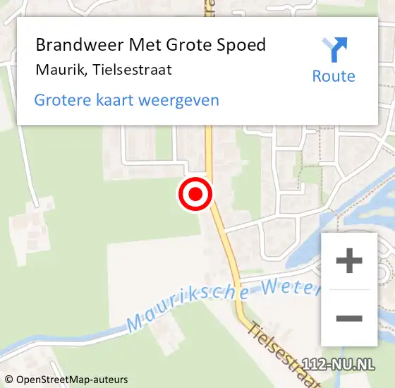 Locatie op kaart van de 112 melding: Brandweer Met Grote Spoed Naar Maurik, Tielsestraat op 20 februari 2023 20:11