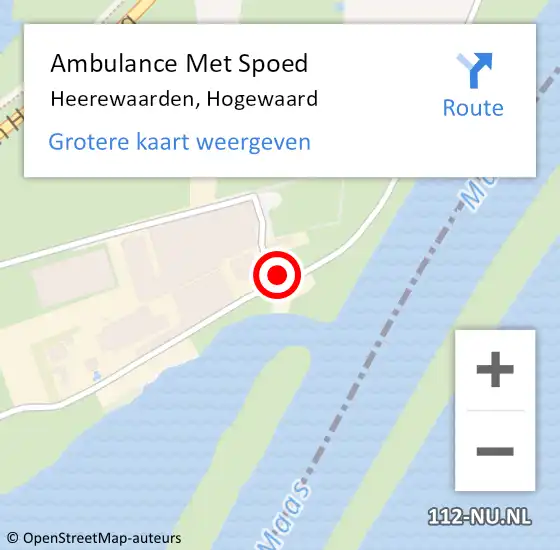 Locatie op kaart van de 112 melding: Ambulance Met Spoed Naar Heerewaarden, Hogewaard op 20 februari 2023 20:58