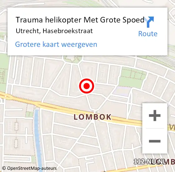 Locatie op kaart van de 112 melding: Trauma helikopter Met Grote Spoed Naar Utrecht, Hasebroekstraat op 20 februari 2023 21:04