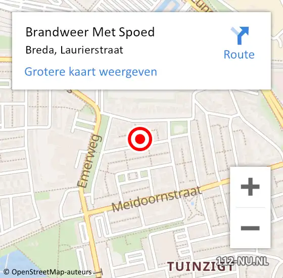 Locatie op kaart van de 112 melding: Brandweer Met Spoed Naar Breda, Laurierstraat op 20 februari 2023 21:22