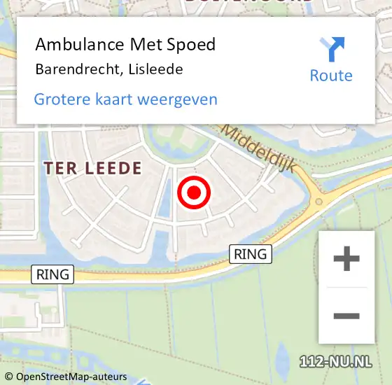 Locatie op kaart van de 112 melding: Ambulance Met Spoed Naar Barendrecht, Lisleede op 20 februari 2023 21:30