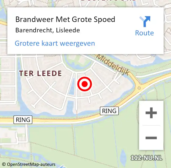 Locatie op kaart van de 112 melding: Brandweer Met Grote Spoed Naar Barendrecht, Lisleede op 20 februari 2023 21:32