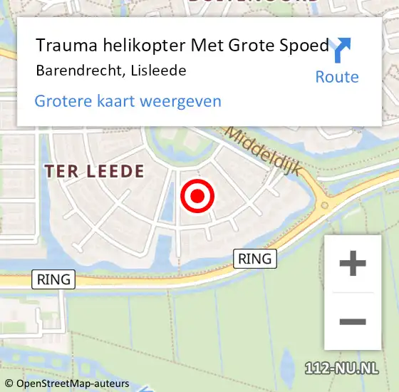 Locatie op kaart van de 112 melding: Trauma helikopter Met Grote Spoed Naar Barendrecht, Lisleede op 20 februari 2023 21:33