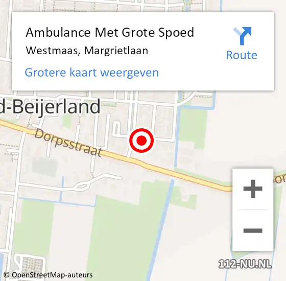 Locatie op kaart van de 112 melding: Ambulance Met Grote Spoed Naar Westmaas, Margrietlaan op 20 februari 2023 21:51