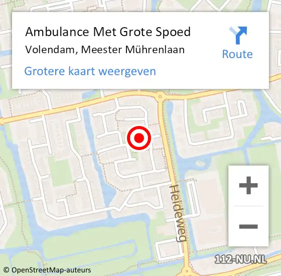 Locatie op kaart van de 112 melding: Ambulance Met Grote Spoed Naar Volendam, Meester Mührenlaan op 20 februari 2023 21:54