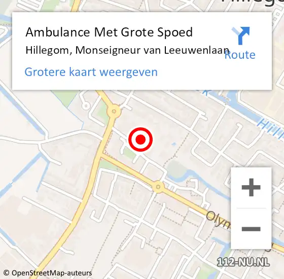 Locatie op kaart van de 112 melding: Ambulance Met Grote Spoed Naar Hillegom, Monseigneur van Leeuwenlaan op 20 februari 2023 22:31