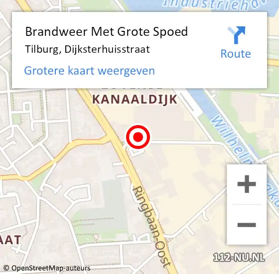 Locatie op kaart van de 112 melding: Brandweer Met Grote Spoed Naar Tilburg, Dijksterhuisstraat op 20 februari 2023 23:26