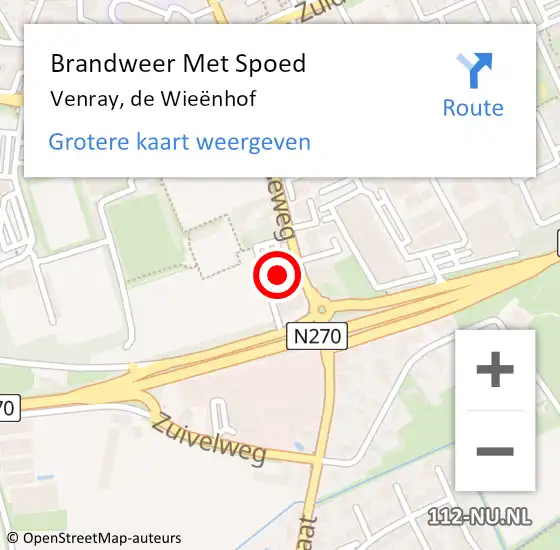 Locatie op kaart van de 112 melding: Brandweer Met Spoed Naar Venray, de Wieënhof op 20 februari 2023 23:30