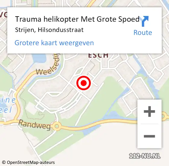 Locatie op kaart van de 112 melding: Trauma helikopter Met Grote Spoed Naar Strijen, Hilsondusstraat op 20 februari 2023 23:30