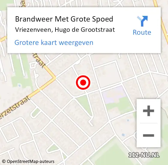 Locatie op kaart van de 112 melding: Brandweer Met Grote Spoed Naar Vriezenveen, Hugo de Grootstraat op 21 februari 2023 00:33