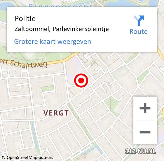 Locatie op kaart van de 112 melding: Politie Zaltbommel, Parlevinkerspleintje op 21 februari 2023 00:54