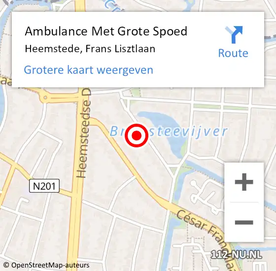 Locatie op kaart van de 112 melding: Ambulance Met Grote Spoed Naar Heemstede, Frans Lisztlaan op 21 februari 2023 01:37