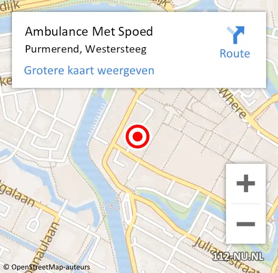 Locatie op kaart van de 112 melding: Ambulance Met Spoed Naar Purmerend, Westersteeg op 21 februari 2023 02:19