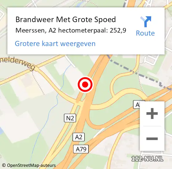 Locatie op kaart van de 112 melding: Brandweer Met Grote Spoed Naar Meerssen, A2 hectometerpaal: 252,9 op 21 februari 2023 03:04