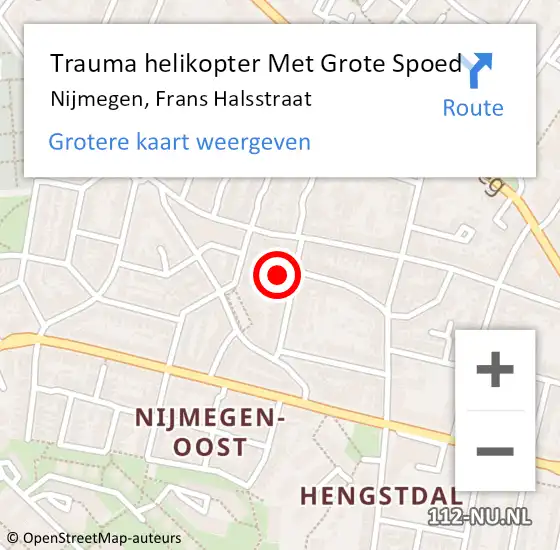 Locatie op kaart van de 112 melding: Trauma helikopter Met Grote Spoed Naar Nijmegen, Frans Halsstraat op 21 februari 2023 03:18