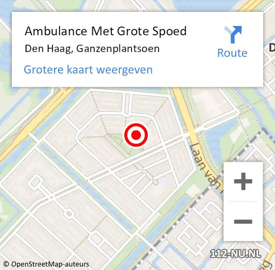Locatie op kaart van de 112 melding: Ambulance Met Grote Spoed Naar Den Haag, Ganzenplantsoen op 21 februari 2023 03:49