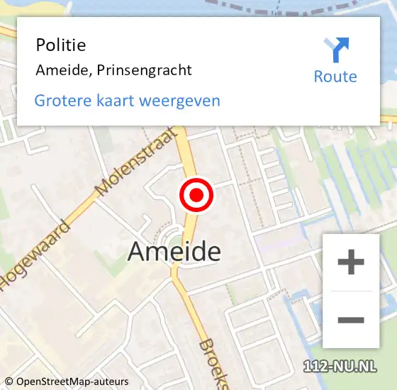 Locatie op kaart van de 112 melding: Politie Ameide, Prinsengracht op 21 februari 2023 03:53