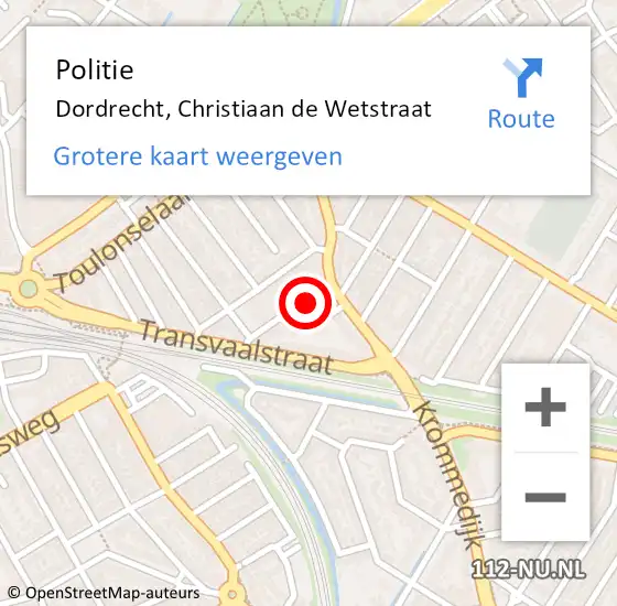 Locatie op kaart van de 112 melding: Politie Dordrecht, Christiaan de Wetstraat op 21 februari 2023 04:14