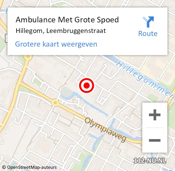 Locatie op kaart van de 112 melding: Ambulance Met Grote Spoed Naar Hillegom, Leembruggenstraat op 21 februari 2023 06:03