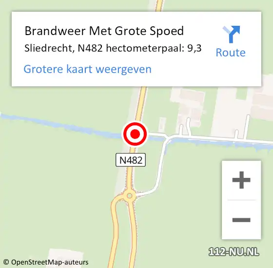 Locatie op kaart van de 112 melding: Brandweer Met Grote Spoed Naar Sliedrecht, N482 hectometerpaal: 9,3 op 21 februari 2023 06:19