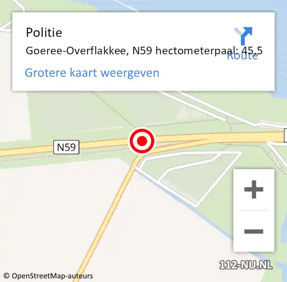 Locatie op kaart van de 112 melding: Politie Goeree-Overflakkee, N59 hectometerpaal: 45,5 op 21 februari 2023 06:43